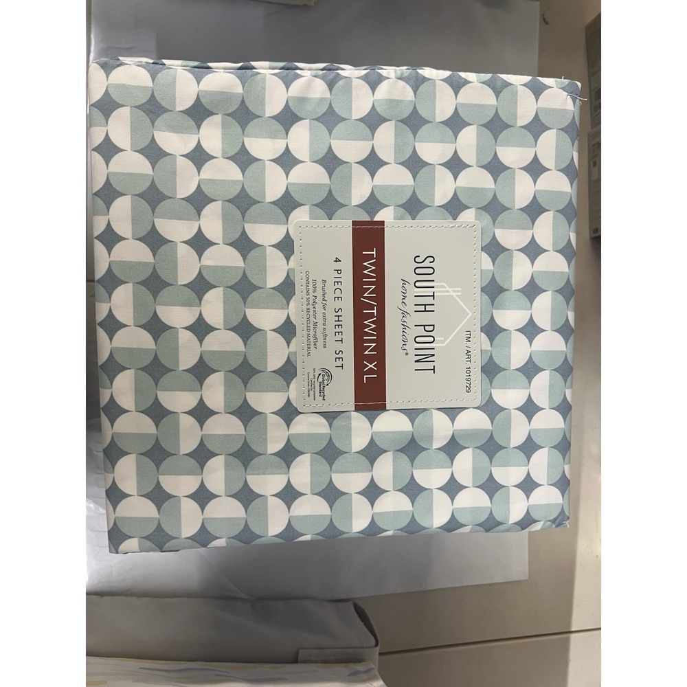 South Point Home Fashions Twin Twin XL 4 Piece Sheet Set Blue Geometric 1019729